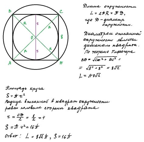Аналитическое решение задачи нахождения площади квадрата вписанного в круг
