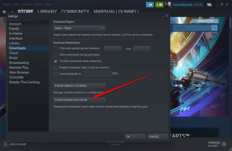 Как очистить кэш загрузки в Steam на Windows?