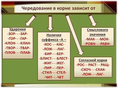 Корни с чередованием и их зависимость от гласных звуков