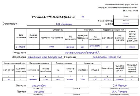 М11 требование накладная