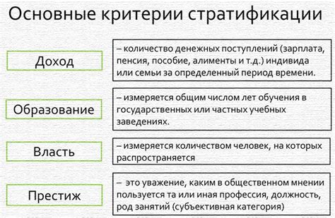 Основные критерии социальной стратификации