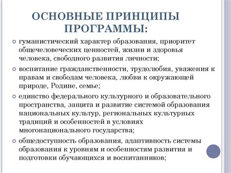 Основные принципы программы