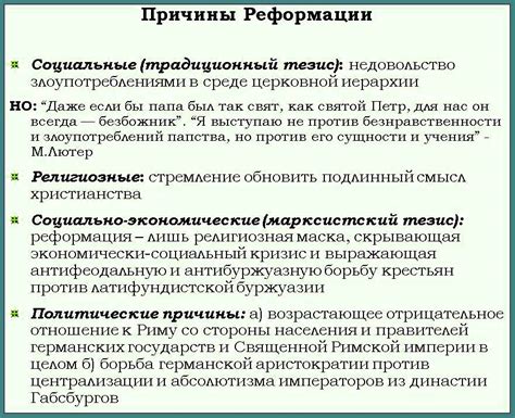 Поддержка и противодействие реформации: религиозные и политические факторы