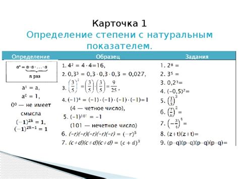 Примеры вычисления степени числа с показателем 1