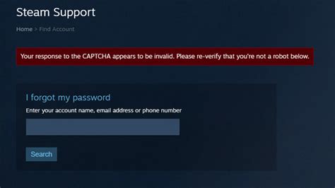 Причины неверного ответа Captcha Steam