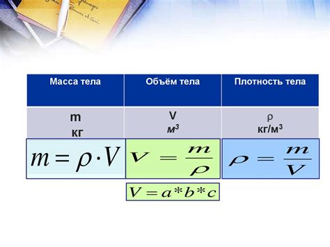 Связь массы, плотности и объема