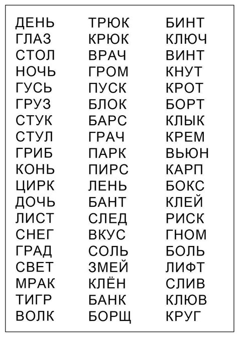 Слова для сканворда, начинающиеся на согласную