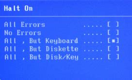Шаги для настройки функции "Halt on" в биосе